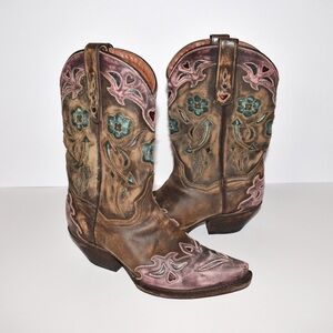 Dan Post Sanded Blue Arrow Pink Tip Western Boots